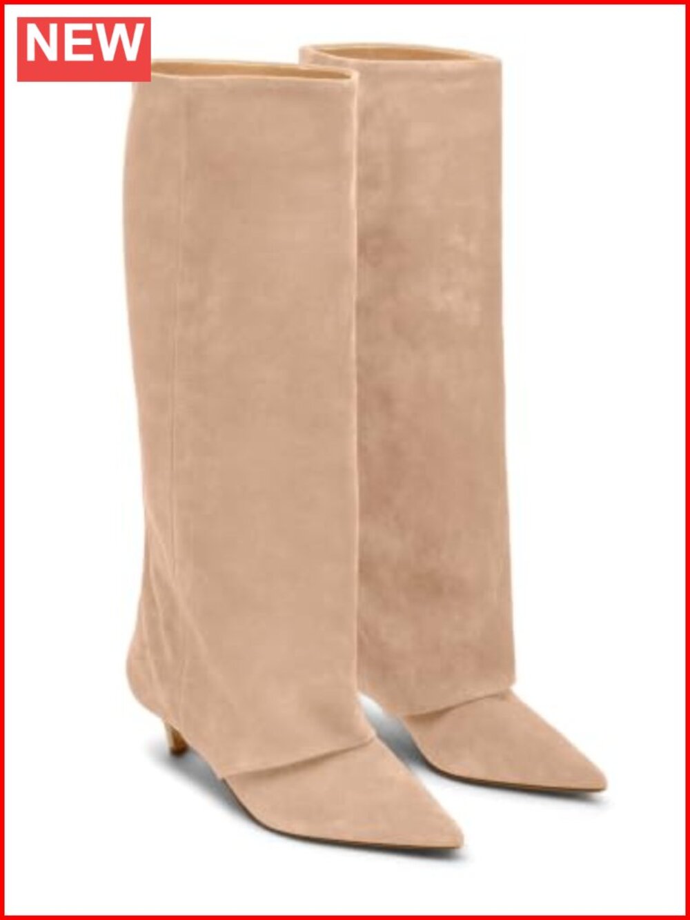 Wide Calf Knee High Faux Suede Boots Pointed Toe Kitten Heel Tall Dress Boots